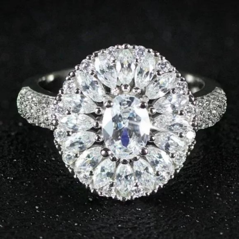 NEW MARQUISE 925 STERLING SILVER OVAL DIAMOND RING - Picture 4 of 4